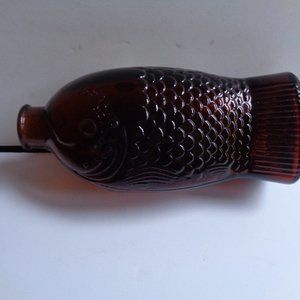 1930s Wheaton Glass Fish Amber Bottle Doctor Fischs Bitters Bar Decor Mancave